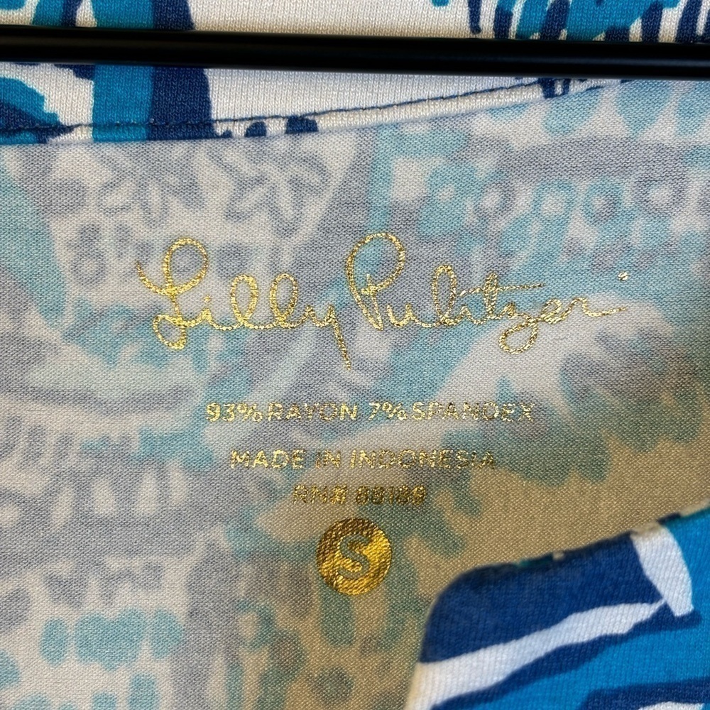 Lilly Pulitzer Blue Teal Elephant Dress Short Sleeve Split Neck Size Small - Picture 2 of 4